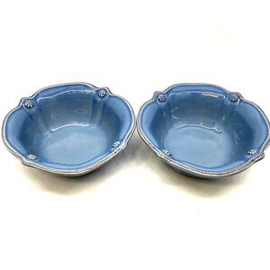 Juliska Ceramics Berry and Thread Coupe Cereal Bowls 7" Chambray Blue Set of 2